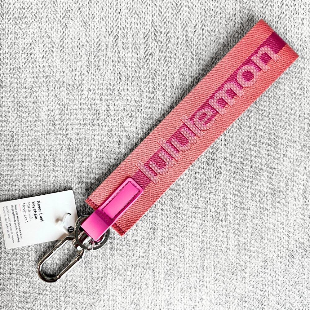 NEW Lululemon Never lost Keychain Wordmark Pink Silver